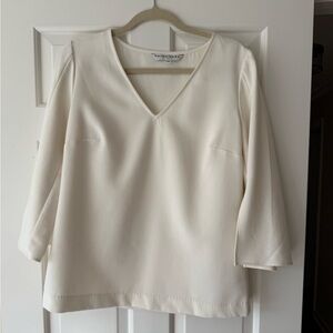 Trina Turk Cream V-Neck Three-Quarter Sleeve Blouse
